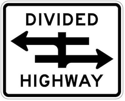 Divided Highway Ahead Sign