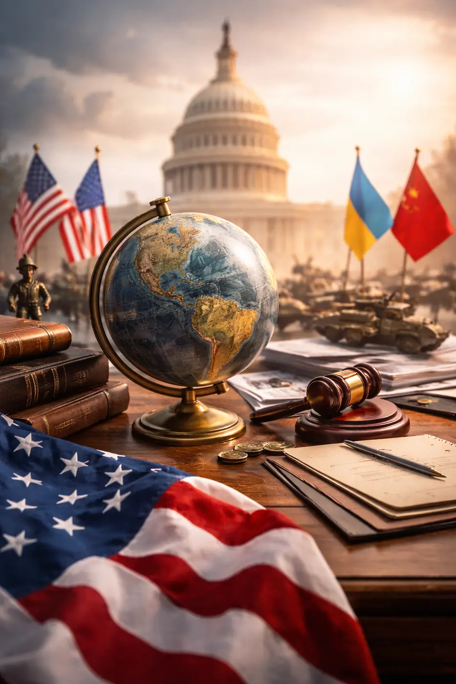 صورة تعبيرية ترمز إلى السياسة الخارجية الأميركية والتوازن بين المصالح الداخلية والتدخلات الخارجية