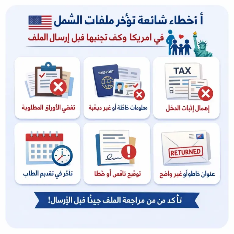 أخطاء شائعة تؤخر ملفات لمّ الشمل في أمريكا وكيف تتجنبها قبل إرسال الملف