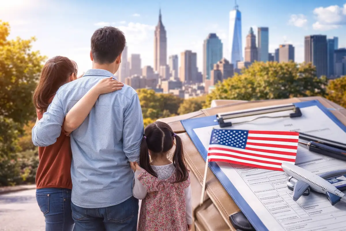 صورة رمزية تعبّر عن لمّ الشمل العائلي والهجرة القانونية إلى أمريكا