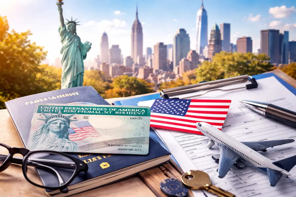 صورة رمزية تعبّر عن طرق الحصول على الجرين كارد في أمريكا والهجرة القانونية إلى الولايات المتحدة