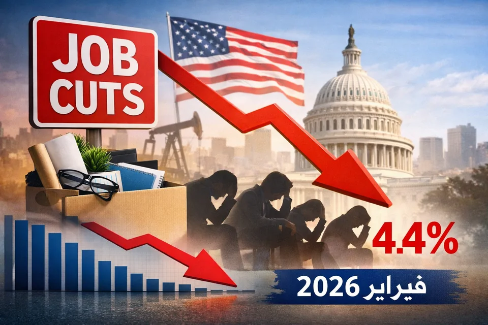 رسم بياني أو صورة تعبر عن تراجع الوظائف في الاقتصاد الأمريكي وارتفاع البطالة في فبراير 2026