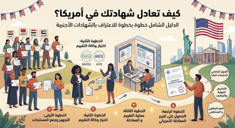 كيف تعادل شهادتك في أمريكا؟ الدليل الشامل خطوة بخطوة للاعتراف بالشهادات الأجنبية