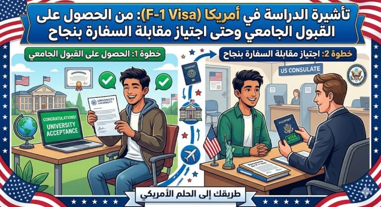 تأشيرة الدراسة في أمريكا (F-1 Visa): من الحصول على القبول الجامعي وحتى اجتياز مقابلة السفارة بنجاح