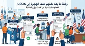 بعد إرسال ملف الهجرة إلى USCIS: ماذا يحدث من إشعار الاستلام إلى البصمة وطلب الأدلة والمقابلة؟