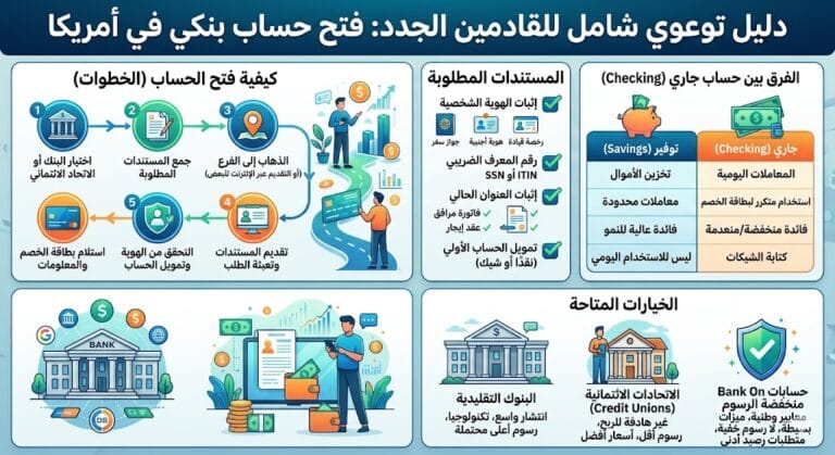 كيف تفتح حسابًا بنكيًا في أمريكا كقادم جديد؟ الدليل العملي والخيارات المتاحة