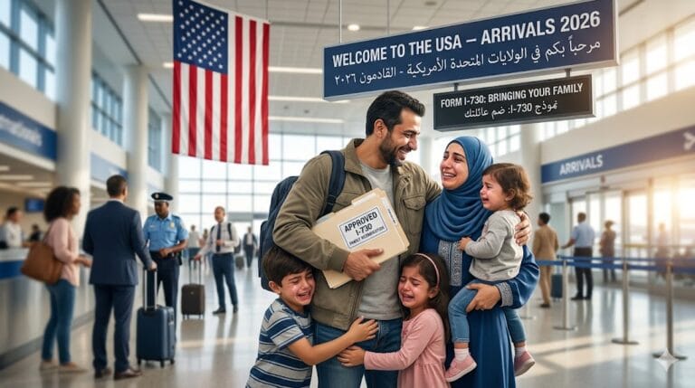 لمّ الشمل بعد اللجوء في أمريكا 2026: كيف تضم الزوجة والأبناء عبر نموذج I-730؟