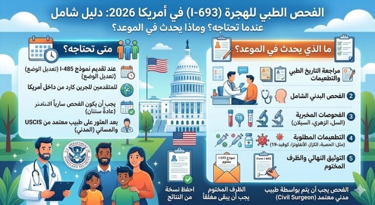 الفحص الطبي للهجرة I-693 في أمريكا 2026: متى تحتاجه؟ وما الذي يحدث في الموعد؟