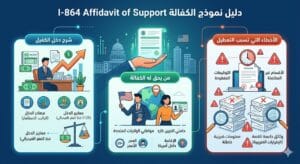 نموذج I-864 Affidavit of Support: شرح دخل الكفيل، من يحق له الكفالة، وما الأخطاء التي تسبب التعطيل