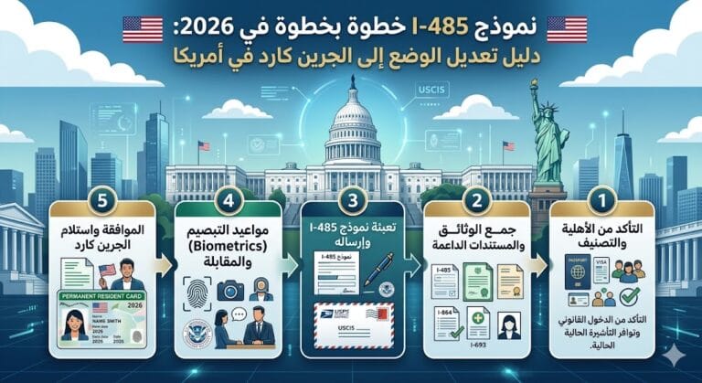نموذج I-485 خطوة بخطوة في 2026: كيف تعدّل وضعك إلى الجرين كارد من داخل أمريكا؟