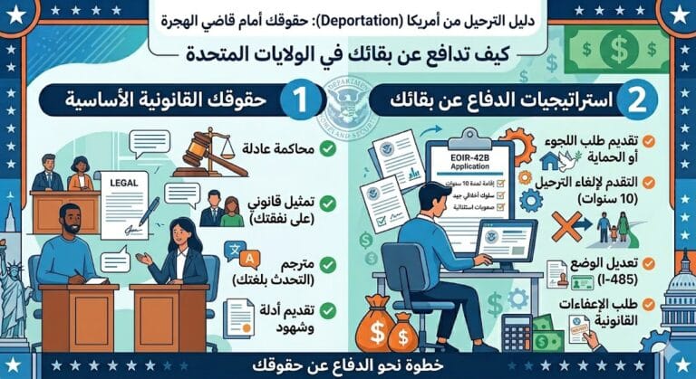 الترحيل من أمريكا (Deportation): ما هي حقوقك القانونية أمام قاضي الهجرة وكيف تدافع عن بقائك؟
