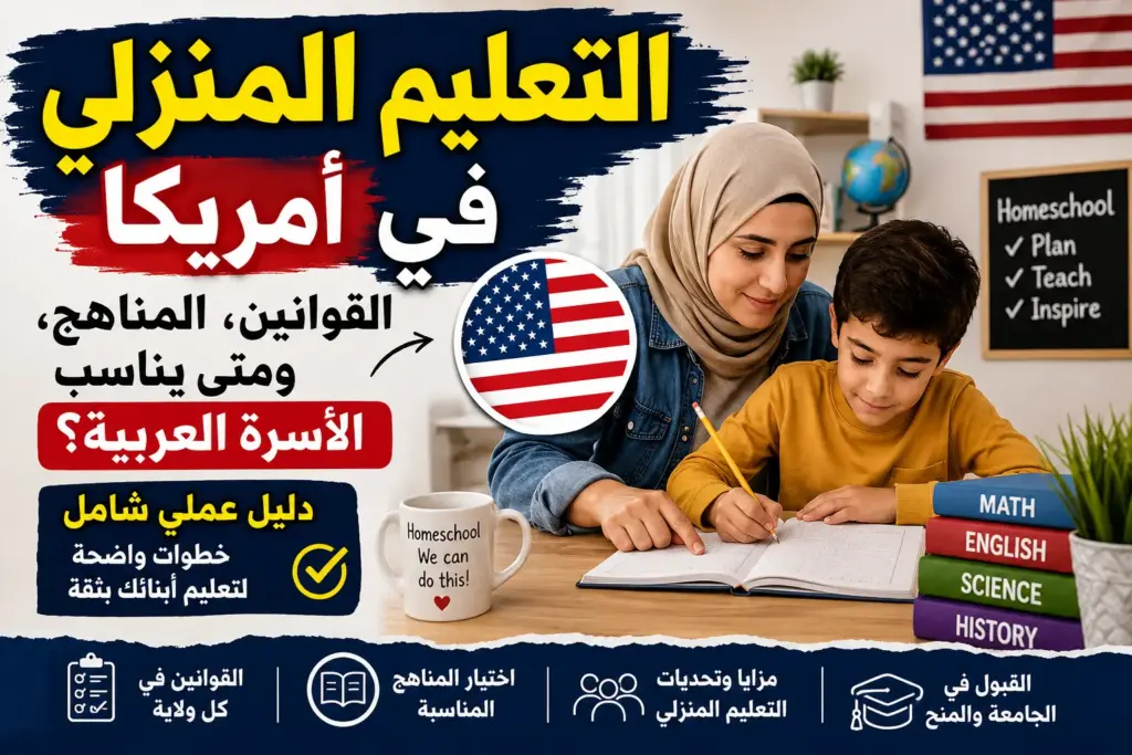 عائلة عربية في أمريكا تراجع خطة التعليم المنزلي للأطفال على طاولة الدراسة