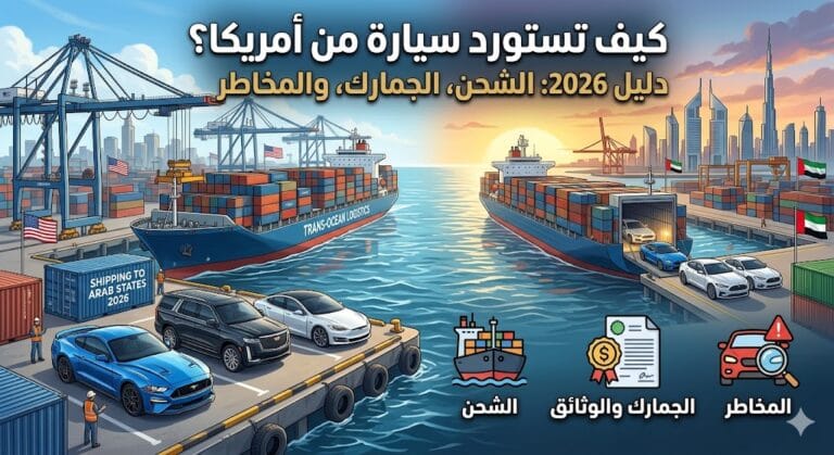 دليل 2026: الشحن، الجمارك، والمخاطر عند استيراد سيارة من أمريكا