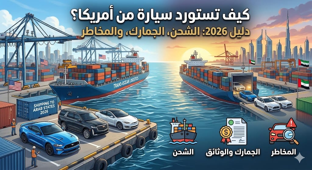دليل 2026: الشحن، الجمارك، والمخاطر عند استيراد سيارة من أمريكا