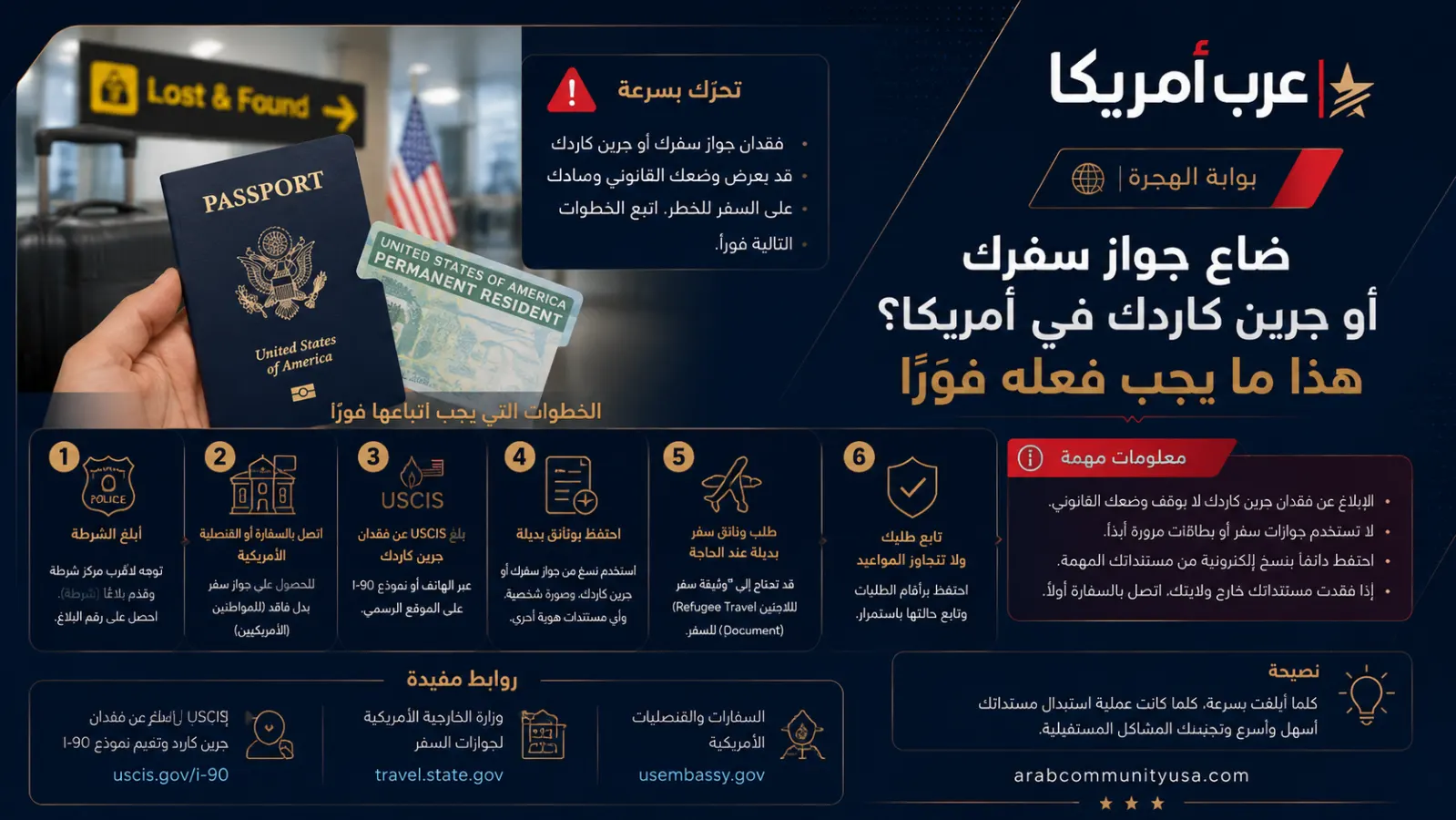 ضاع جواز سفرك أو جرين كاردك في أمريكا؟ هذا ما يجب فعله فورًا