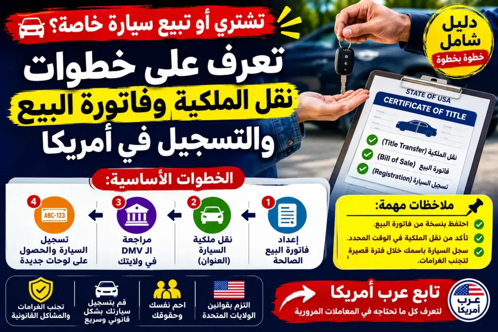 نقل ملكية سيارة مستعملة من شخص إلى شخص: Title Transfer وBill of Sale والتسجيل