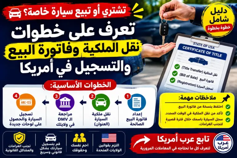 نقل ملكية سيارة مستعملة من شخص إلى شخص: Title Transfer وBill of Sale والتسجيل