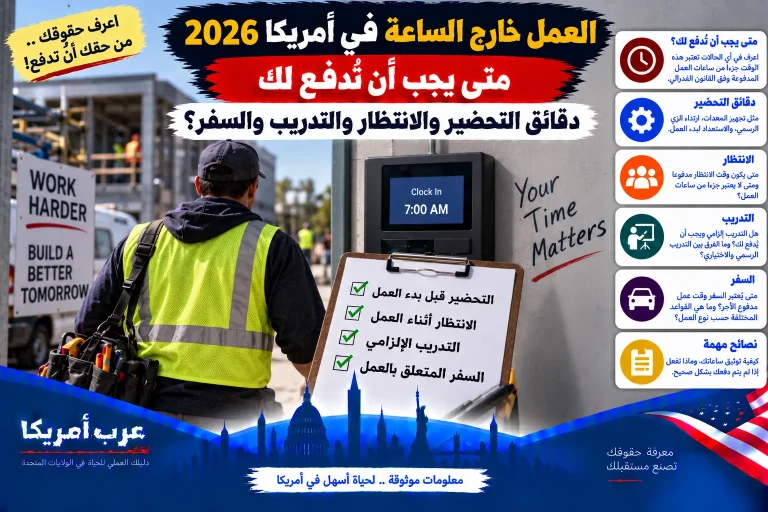 العمل خارج الساعة في أمريكا 2026: متى يجب أن تُدفع لك دقائق التحضير والانتظار والتدريب والسفر؟