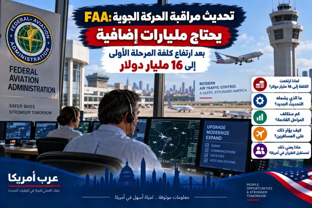 FAA: تحديث مراقبة الحركة الجوية يحتاج مليارات إضافية بعد ارتفاع كلفة المرحلة الأولى إلى 16 مليار دولار