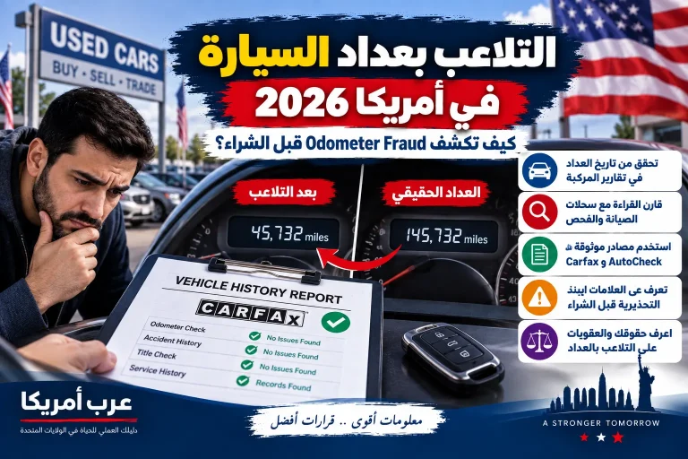 التلاعب بعداد السيارة في أمريكا 2026: كيف تكشف Odometer Fraud قبل الشراء؟