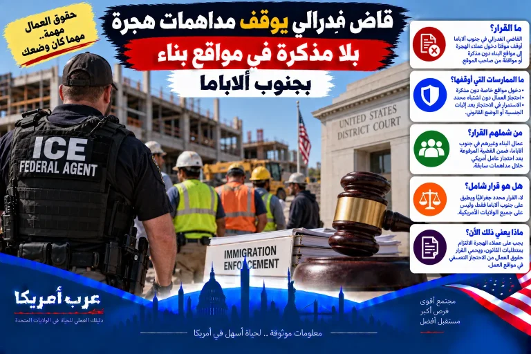 قاضٍ فدرالي يوقف مداهمات هجرة بلا مذكرة في مواقع بناء بجنوب ألاباما
