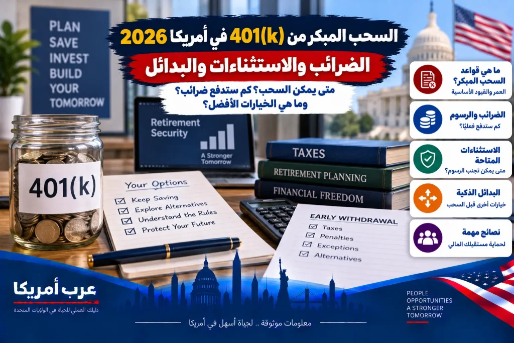 السحب المبكر من 401(k) في أمريكا 2026: الضرائب والاستثناءات والبدائل