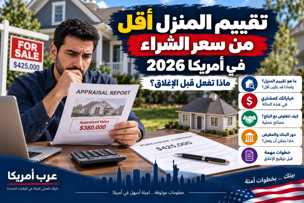 تقييم المنزل أقل من سعر الشراء في أمريكا 2026: ماذا تفعل قبل الإغلاق؟