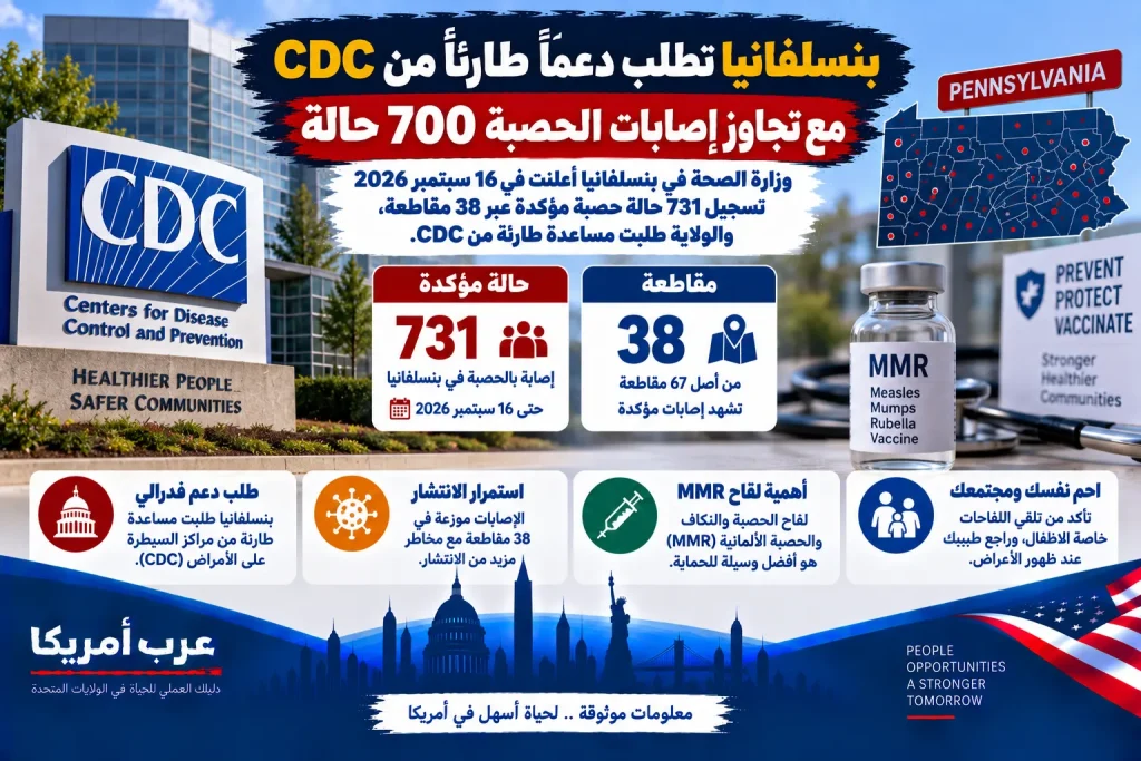 بنسلفانيا تطلب دعمًا طارئًا من CDC مع تجاوز إصابات الحصبة 700 حالة