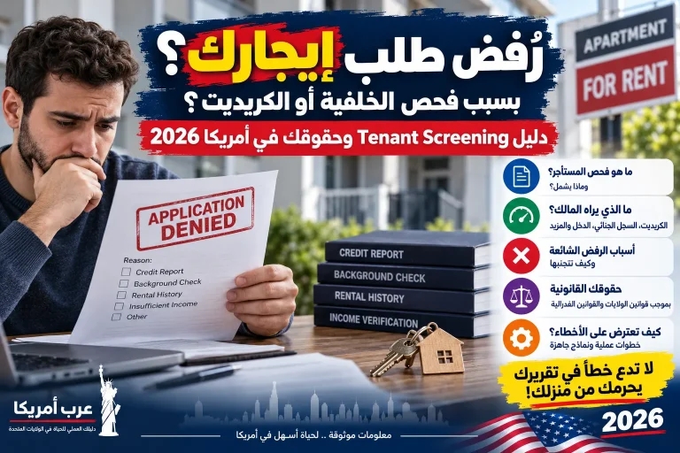 رُفض طلب إيجارك بسبب فحص الخلفية أو الكريديت؟ دليل Tenant Screening وحقوقك في أمريكا 2026