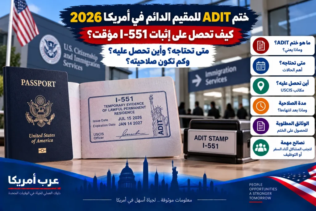 ختم ADIT للمقيم الدائم في أمريكا 2026: كيف تحصل على إثبات I-551 مؤقت؟