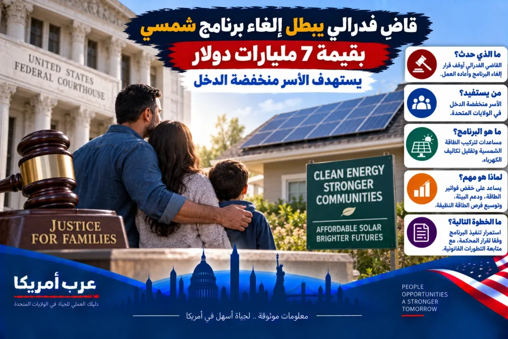 قاضٍ فدرالي يبطل إلغاء برنامج شمسي بقيمة 7 مليارات دولار يستهدف الأسر منخفضة الدخل