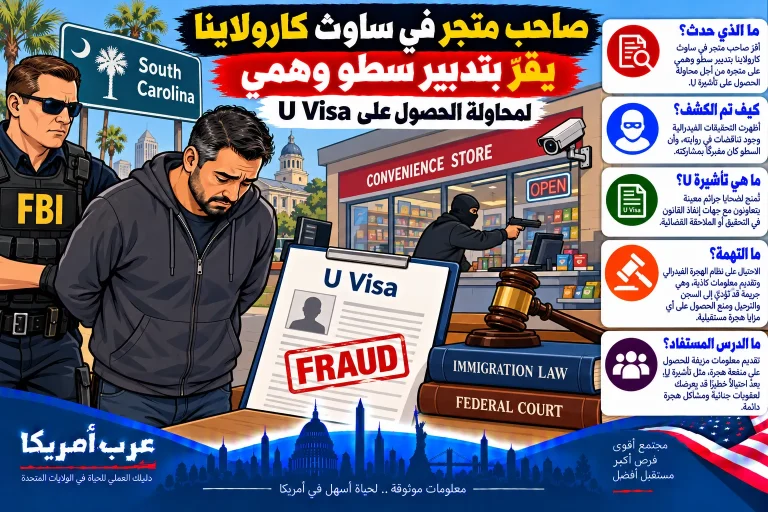 صاحب متجر في ساوث كارولاينا يقرّ بتدبير سطو وهمي لمحاولة الحصول على U Visa