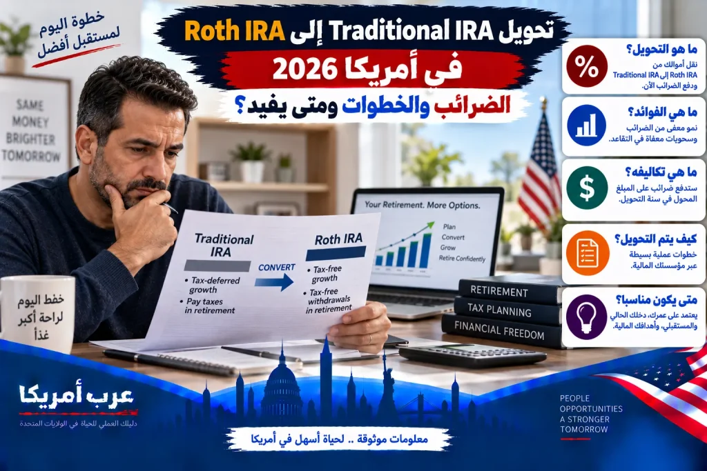 تحويل Traditional IRA إلى Roth IRA في أمريكا 2026: الضرائب والخطوات ومتى يفيد؟
