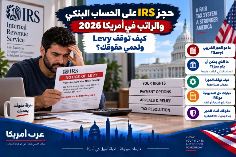 حجز IRS على الحساب البنكي والراتب في أمريكا 2026: كيف توقف Levy وتحمي حقوقك؟