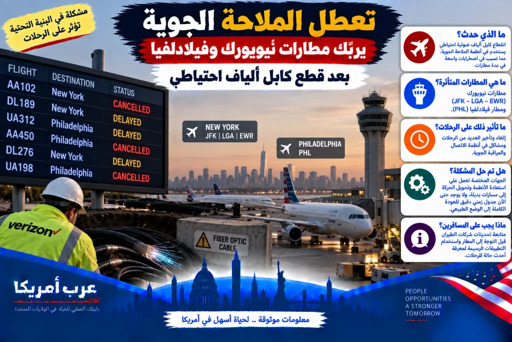 تعطل الملاحة الجوية يربك مطارات نيويورك وفيلادلفيا بعد قطع كابل ألياف احتياطي