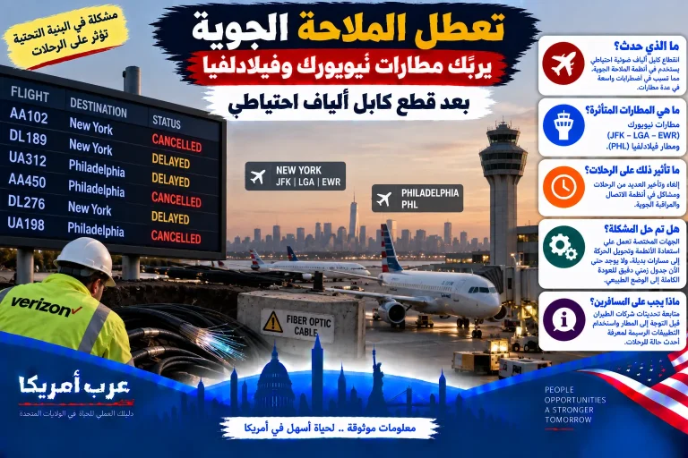 تعطل الملاحة الجوية يربك مطارات نيويورك وفيلادلفيا بعد قطع كابل ألياف احتياطي