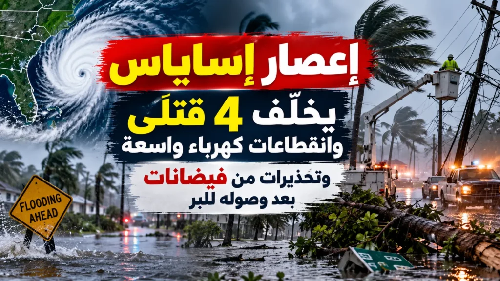 إعصار إساياس يخلّف 4 قتلى وانقطاعات كهرباء واسعة.. وتحذيرات من فيضانات بعد وصوله للبر