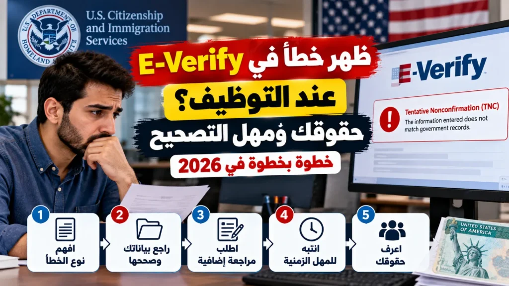 ظهر خطأ في E-Verify عند التوظيف؟ حقوقك ومهل التصحيح خطوة بخطوة في 2026